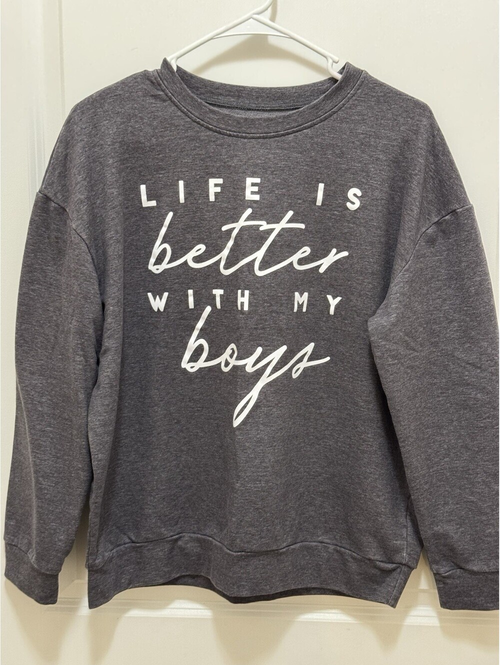 Life Is Better With My Boys Sweatshirt Womens Large Gray Crewneck Boy Mom